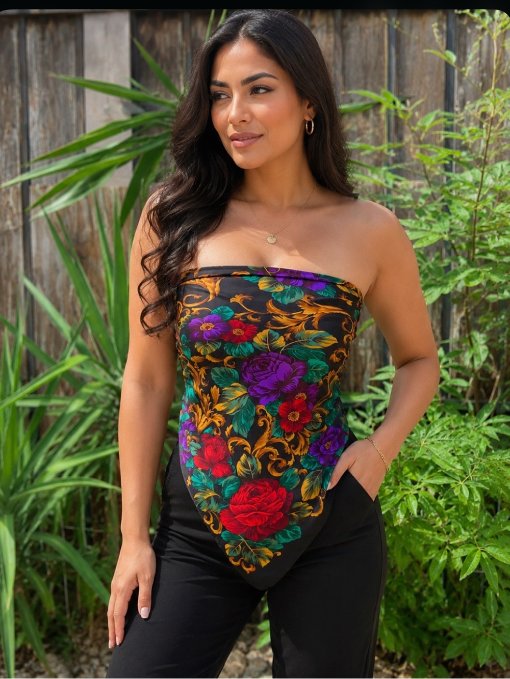 Large black floral print scarf 🧣